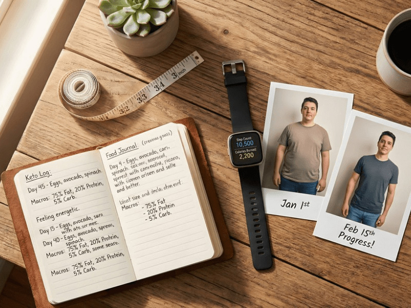 Tracking keto progress with measurements, photos, and journaling