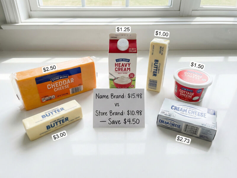 Budget-friendly keto dairy including affordable store-brand cheese heavy cream and butter for keto on a budget meal planning